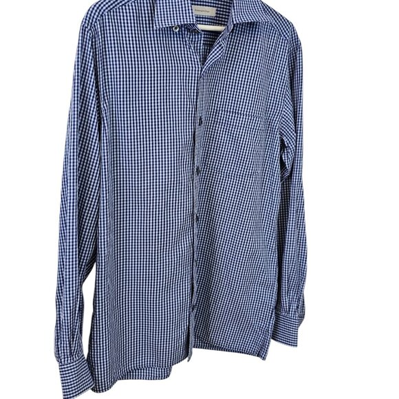 Ermenegildo Zegna Mens Long Sleeve Button Down Shirt, Check Print, Blue, Size M - Picture 10 of 10